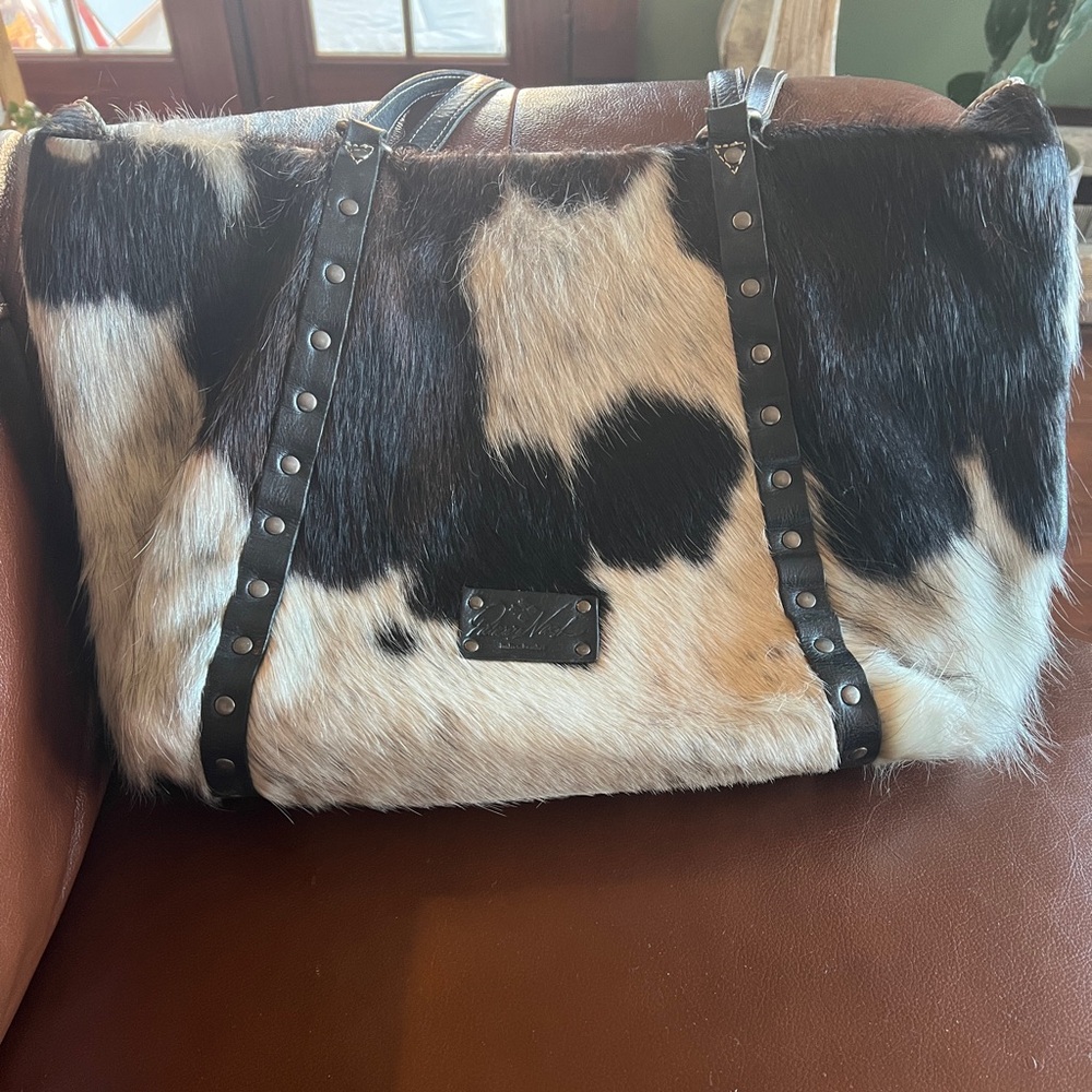 Patricia Nash. Stylish Black and White Cowhide Tote Bag